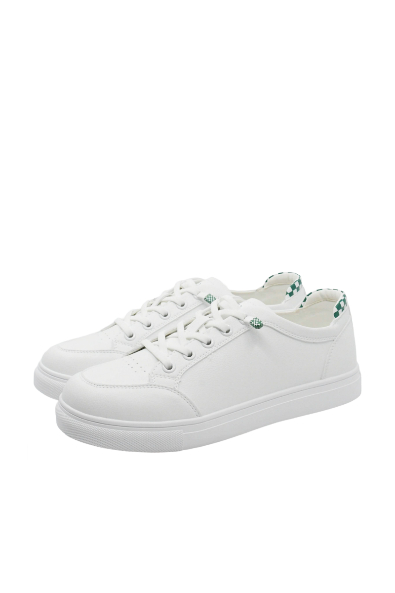 Imagine Pantofi sport albi cu detalii șah verzi, din piele naturală GOR106A+V