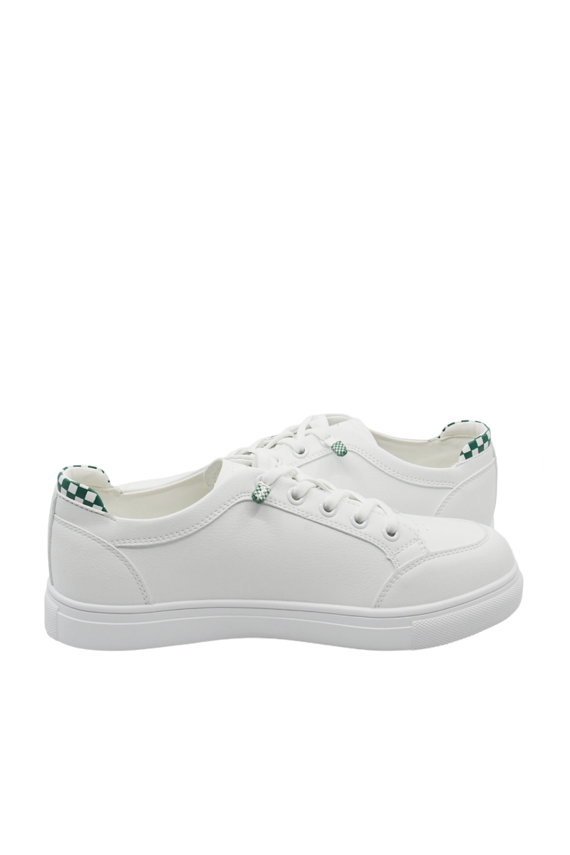 Imagine Pantofi sport albi cu detalii șah verzi, din piele naturală GOR106A+V