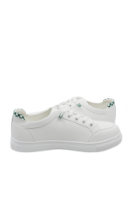 Imagine Pantofi sport albi cu detalii șah verzi, din piele naturală GOR106A+V