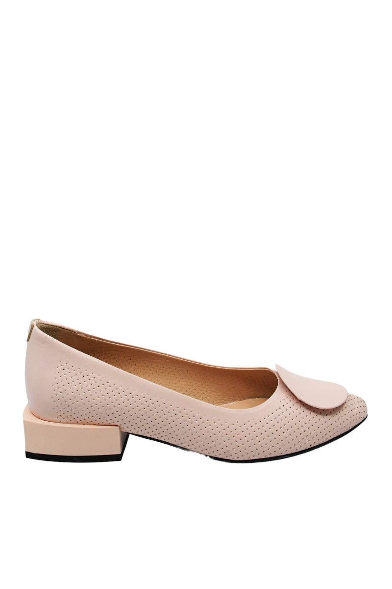 Imagine Pantofi damă eleganți roz pudră, din piele naturală cu aspect perforat MIR874
