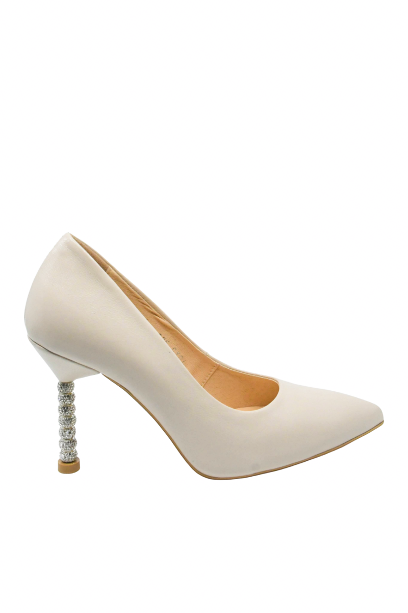 Imagine Pantofi eleganți cu toc stiletto cu charmuri, crem, din piele naturală KOR2985