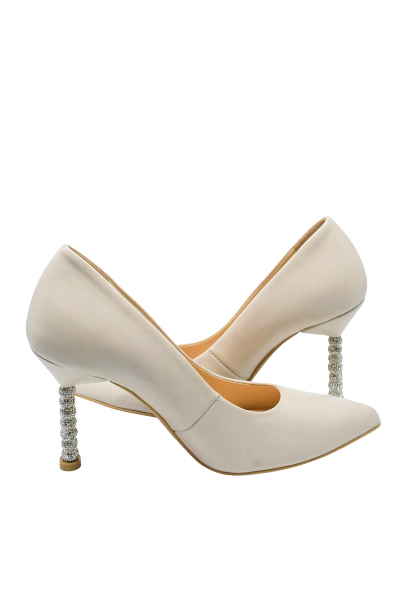 Imagine Pantofi eleganți cu toc stiletto cu charmuri, crem, din piele naturală KOR2985