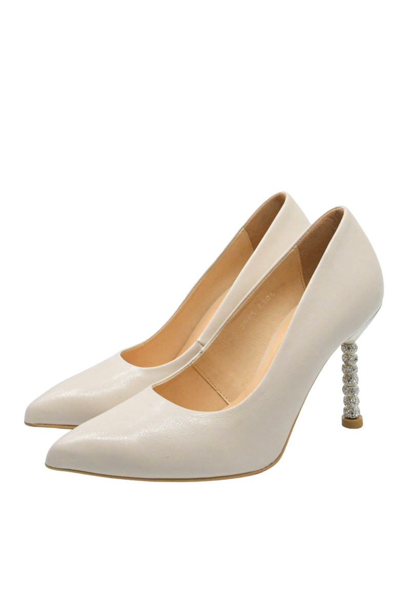 Imagine Pantofi eleganți cu toc stiletto cu charmuri, crem, din piele naturală KOR2985