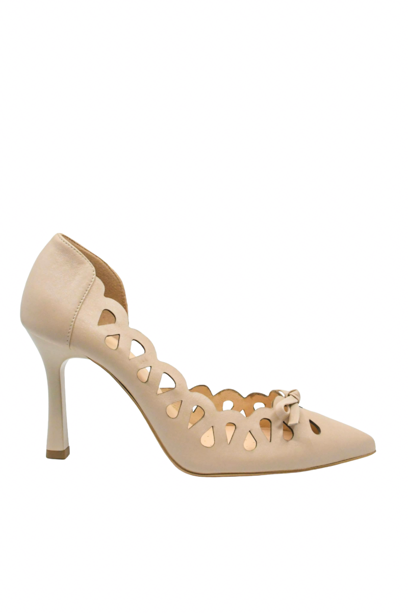 Imagine Pantofi eleganți bej din piele naturală cu model dantelat KOR3116