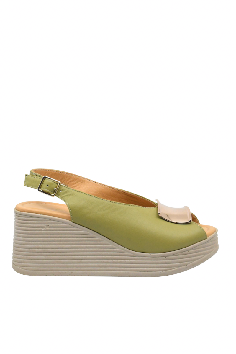 Imagine Sandale wedge verde avocado, din piele naturală MIR4012
