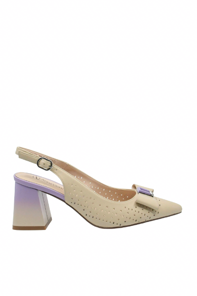 Imagine Pantofi decupați eleganți din piele naturală, camel cu detalii lavandă GOR1066