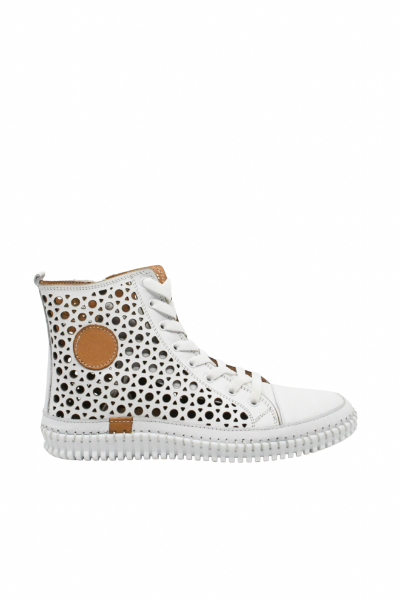 Imagine Teniși high-top albi din piele naturală cu perforații GOR419