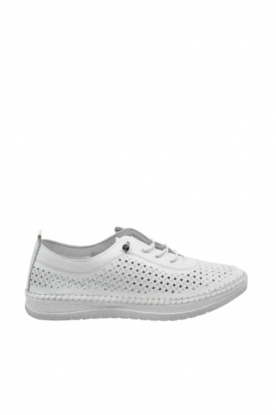 Imagine Mocasini ușori albi din piele naturală cu model perforat GOR405